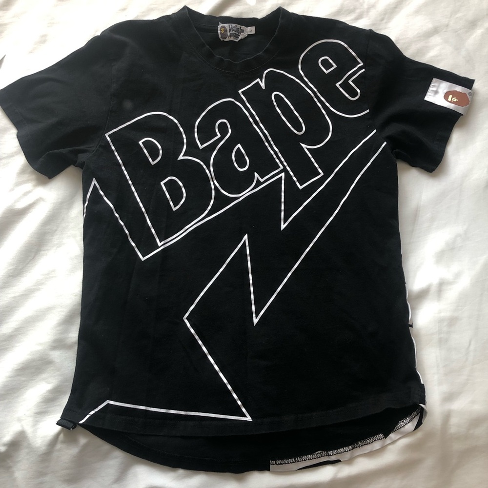 Bape A Bathing Ape Black Graphic Lightning Logo Tee